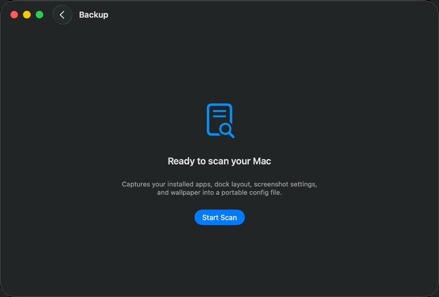 Mac Blueprint scan screen, ready to capture apps, dock, and wallpaper